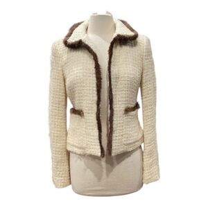 Atos Lombardini Textured Jacket with Faux Mink Trim SZ 8 44 IT